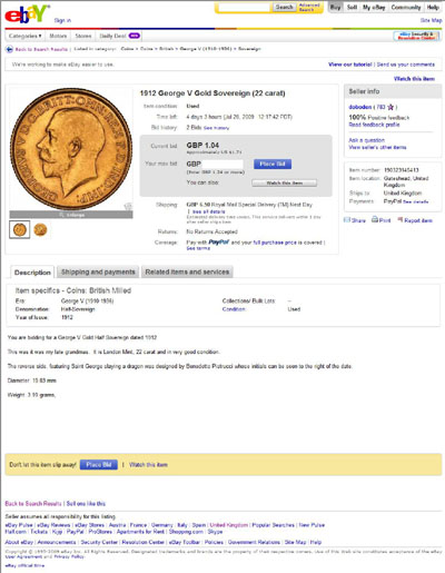 doboden 1890 Queen Victoria Full Sovereign eBay Auction Listing